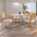 Ver imagem 1 de Conjunto Sala de Jantar 4 Lugares Tampo Vidro/MDF 120cm Madeira Maciça Mesa e Cadeiras Versales Cina