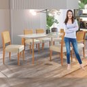 Ver imagem 5 de Conjunto Sala de Jantar 6 Lugares Tampo Vidro/MDF 140cm Madeira Maciça Mesa e Cadeiras Versales Cina