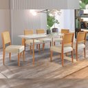 Ver imagem 1 de Conjunto Sala de Jantar 6 Lugares Tampo Vidro/MDF 140cm Madeira Maciça Mesa e Cadeiras Versales Cina