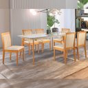 Ver imagem 1 de Conjunto Sala de Jantar 6 Lugares Tampo Vidro/MDF 140cm Madeira Maciça Mesa Versales Cadeiras Hydra