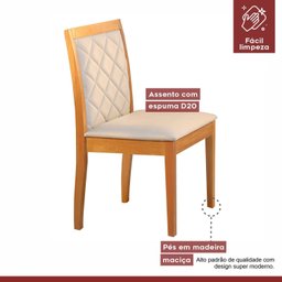 Conjunto Sala de Jantar Mesa Versales 140cm com 6 Cadeiras Berlim estrutura em madeira Maciça e Tampo MDF/Vidro - 11
