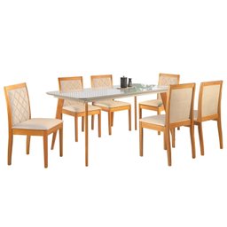 Conjunto Sala de Jantar Mesa Versales 140cm com 6 Cadeiras Berlim estrutura em madeira Maciça e Tampo MDF/Vidro - 2