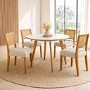 Ver imagem 1 de Conjunto Sala de Jantar 4 Lugares Tampo Vidro/MDF 110cm Madeira Maciça Mesa Godam Cadeiras Versales