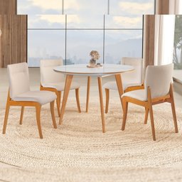 Conjunto Sala de Jantar Mesa Godam 110cm com 4 Cadeiras Debora estrutura em madeira Maciça e Tampo MDF/Vidro - 1