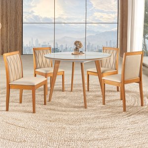 Conjunto Sala de Jantar Mesa Godam 110cm com 4 Cadeiras Hydra estrutura em madeira Maciça e Tampo MDF/Vidro