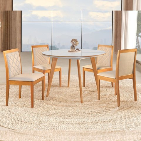 Conjunto Sala de Jantar 4 Lugares Tampo Vidro/MDF 110cm Madeira Maciça Mesa Godan e Cadeiras Berlim