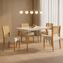 Ver imagem 1 de Conjunto Sala de Jantar 4 Lugares Tampo Vidro/MDF 135cm Madeira Maciça Mesa Mad e Cadeiras Versales
