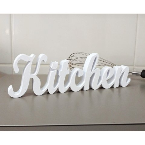 Palavra Kitchen - Estatueta 6cm Decoração Cozinha - Toque 3D:Branco