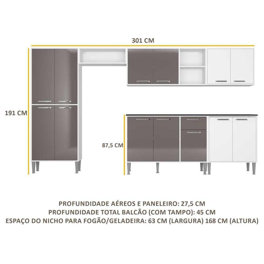 Cozinha Compacta Multimóveis Xangai Jazz FG3281 com Armário e Balcão Branca/Lacca Fumê - 6
