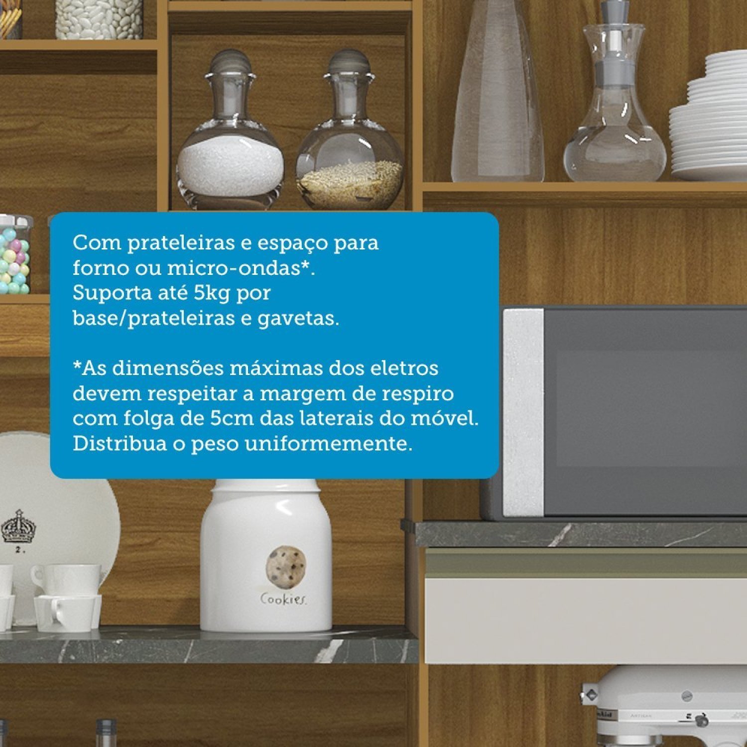 Cozinha Compacta com 9 Portas 1 Gaveta e Espaço para Micro-ondas