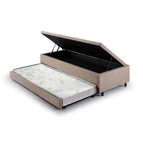 Bicama com Baú Solteiro Reforçado em Suede 88x188cm B&G