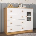 Ver imagem 1 de Cômoda Infantil 95cm 1 Porta com Vidro e 4 Gavetas Brisa Multimóveis Mp4428 Madeirado/branco