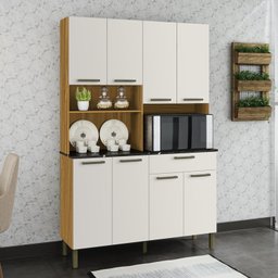 Cozinha Compacta com 8 Portas 1 Gaveta e Espaço para Micro-ondas 100% Mdf San Marino Espresso Móveis - 1