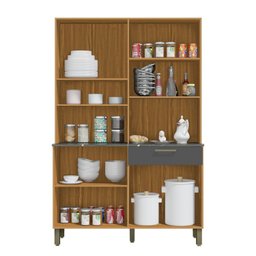 Cozinha Compacta com 8 Portas 1 Gaveta e Espaço para Micro-ondas 100% Mdf San Marino Espresso Móveis - 3