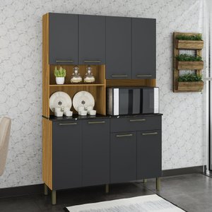 Cozinha Compacta com 8 Portas 1 Gaveta e Espaço para Micro-ondas 100% Mdf San Marino Espresso Móveis