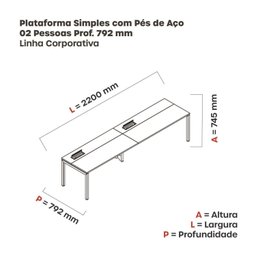 Mesa Plataforma para Coworking para 2 Pessoas 110x792 Psc110 - 3