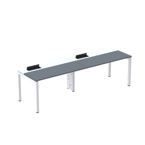 Estação de Trabalho Mesa Plataforma Escritório para 2 Pessoas com Caixa de Tomada Psc Cinza/Grafito/Branco