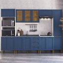 Ver imagem 1 de Armário Cozinha Americana Modulada Completa 305cm com Vidros Multimóveis CR20497 Branco/Azul