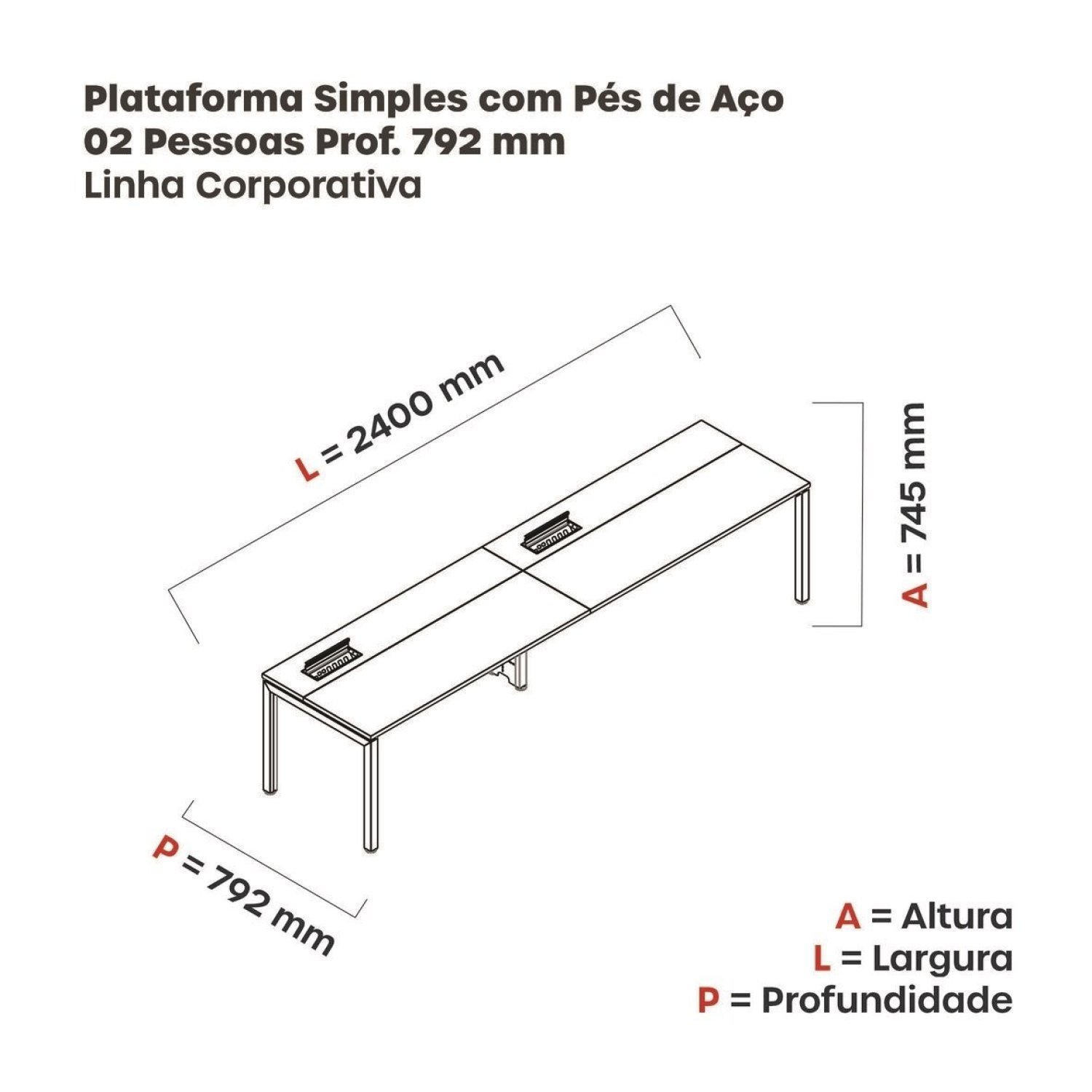 Mesa Plataforma para Coworking para 2 Pessoas 120x792 Psc120 - 3