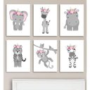 Ver imagem 1 de Quadro Infantil Safari Rosa 6 Un A4 Vidro e Pendurador