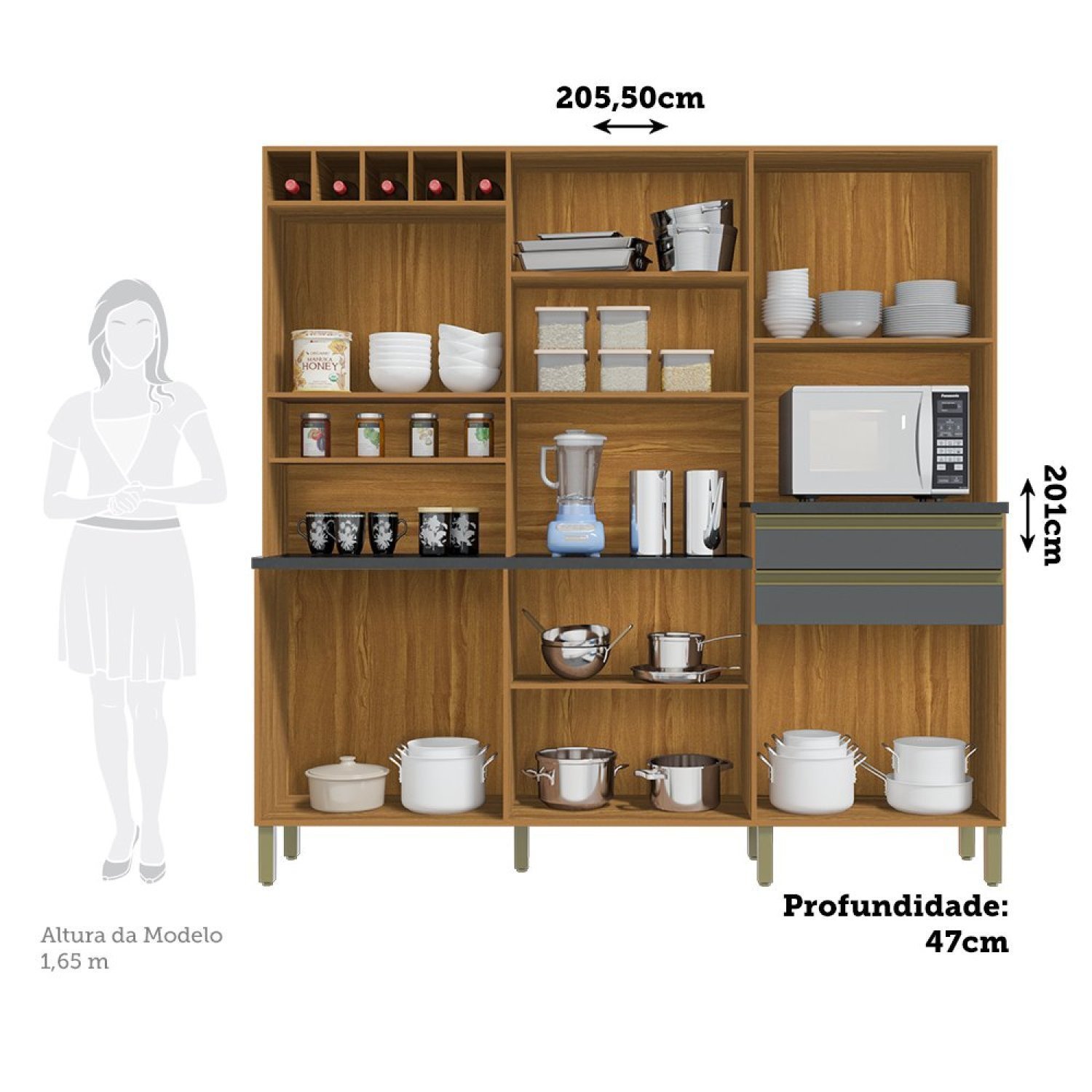 Cozinha Compacta com 12 Portas 2 Gavetas e Espaço para Micro-ondas 100% Mdf Pressac Espresso Móveis - 4