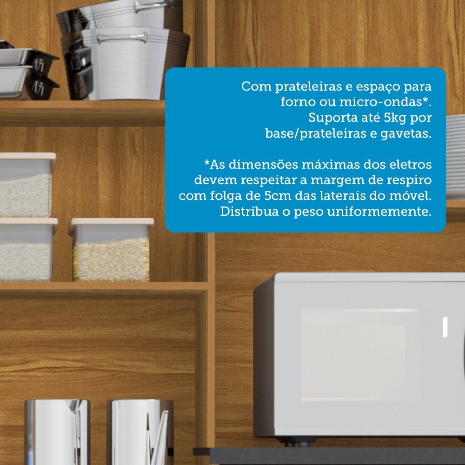Cozinha Compacta com 12 Portas 2 Gavetas e Espaço para Micro-ondas 100% Mdf Pressac Espresso Móveis - 8