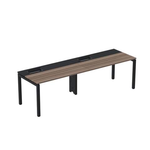 Estação de Trabalho Mesa Plataforma Escritório para 2 Pessoas com Caixa de Tomada Psc Cinza/Walnut/Preto