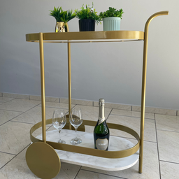 Carrinho de Chá Industrial Decorativo Dourado com Espelho - 3