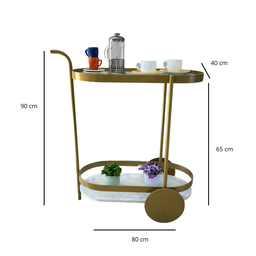 Carrinho de Chá Industrial Decorativo Dourado com Espelho - 4