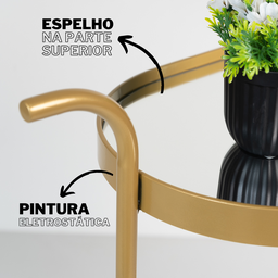 Carrinho de Chá Industrial Decorativo Dourado com Espelho - 2