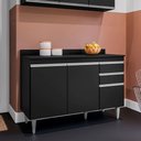 Ver imagem 1 de Balcão Melissa com Tampo 120cm 3 Portas 2 Gavetas Preto Maderatto Móveis