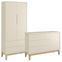 Ver imagem 2 de Jogo de Quarto Classic Guarda Roupa 2 Portas e Cômoda Areia Fosco com Pés Madeira Natural - Reller