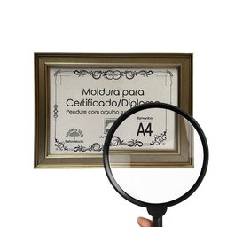 Moldura A4 Quadro Certificado Diploma de Luxo e Tela Acetato Arte na Arte Moldura A-4 Moldura Pratea - 2