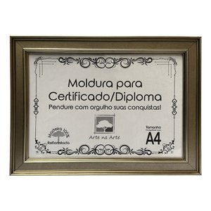 Moldura A4 Quadro Certificado Diploma de Luxo e Tela Acetato Arte na Arte Moldura A-4 Moldura Pratea
