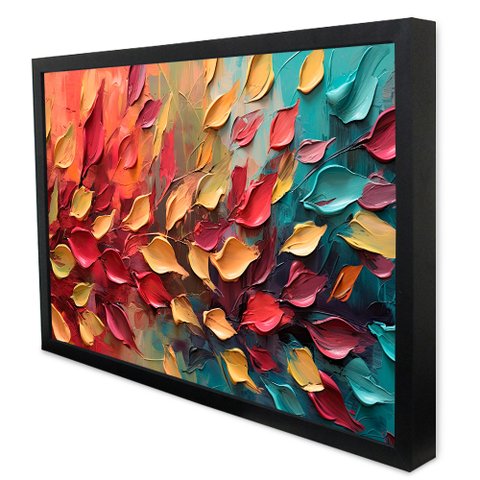 Quadro Decorativo Caixa Floral Luxo Pétalas Multicoloridas Tacolado Moldura Caixa Alta 4,5cm Preta C