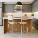 Ver imagem 1 de Kit 2 Banquetas Alta Cozinha Americana Gourmet Bar Balcão em Aço Cromado Reforçado Vintage Bege