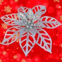 Ver imagem 2 de Kit 16 Flores Prata Gliter Decoração Árvore de Natal de 14cm