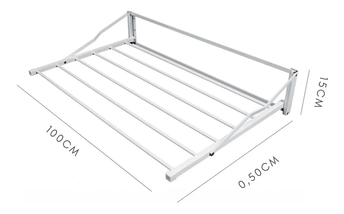 Varal Articulado 50cm x 100cm x 06 Varetas - Em Alumínio Branco - 2