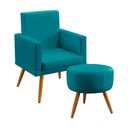 Ver imagem 1 de Kit Poltrona Nina Rodapé com Puff Solar Suede Azul Turquesa Aradecor