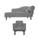 Ver imagem 2 de Kit Diva Recamier Diana 140cm Lado Esquerdo e 01 Poltrona Classic Suede Cinza - ADJ Decor