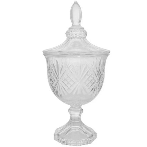 Bomboniere Potiche de Cristal Sortido Baleiro com Pé e Tampa Dublin Lyor Decorativo Transparente
