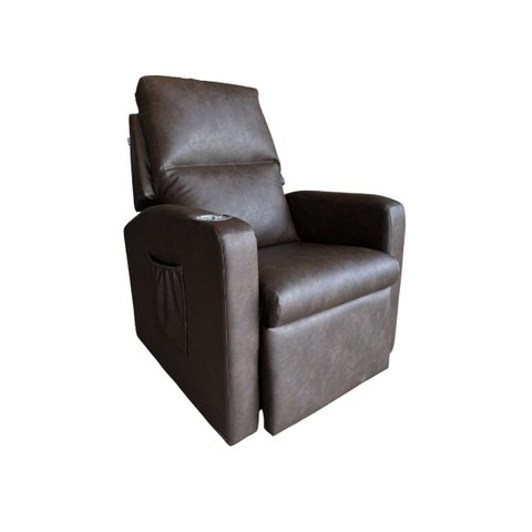 Poltrona Papai com Porta Copo Reclinável Massageador Courino:tabaco