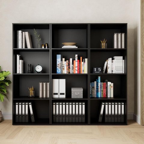 Estante Livros Escritório 180 cm 12 Nichos Abertos F5 Office Cor:Preto