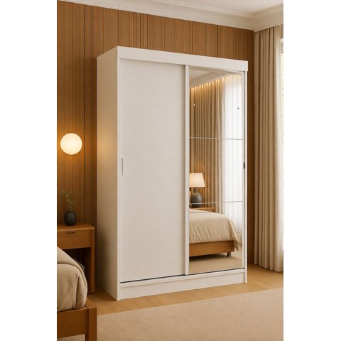 Guarda Roupa 2 Portas Correr Espelho 1,20m Roupeiro Branco