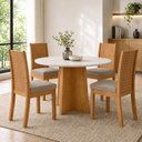 Ver imagem 1 de Conjunto Sala de Jantar 4 Lugares Redonda Tampo MDF Mesa Celebrare e Cadeiras Athenas Cinza Amêndoa Clean/Off White/Capuccino