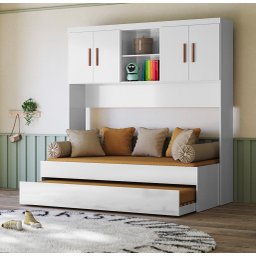 Jogo de Quarto Modulado Aéreo Ponte e Bicama Solteiro Ônix Flex Nature Branco - Peternella - 1