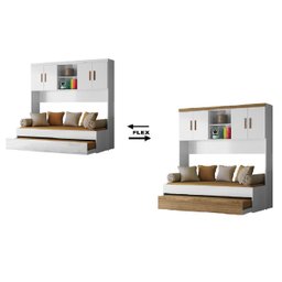 Jogo de Quarto Modulado Aéreo Ponte e Bicama Solteiro Ônix Flex Nature Branco - Peternella - 2