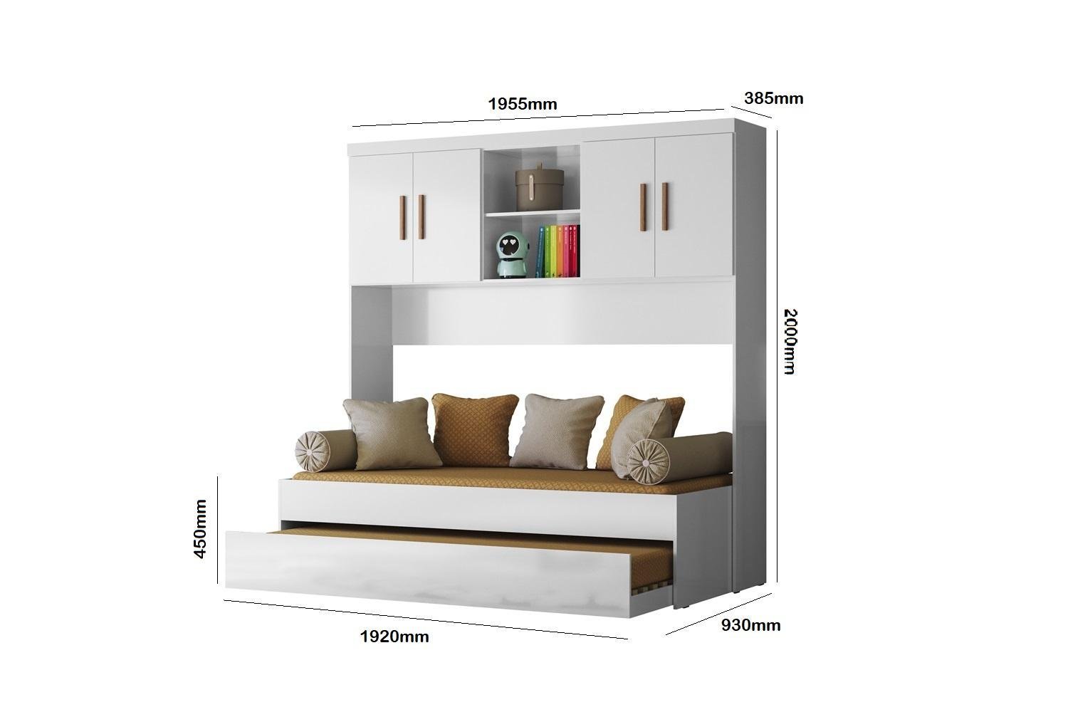 Jogo de Quarto Modulado Aéreo Ponte e Bicama Solteiro Ônix Flex Nature Branco - Peternella - 4