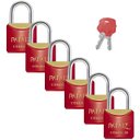 Ver imagem 1 de Cadeado Pequeno 20mm Haste Curta Latão Maciço Vermelho com Chave | Papaiz | Kit 06 Un