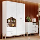 Ver imagem 2 de Guarda Roupa 4 Portas e Comoda 3 Gavetas Ternura Branco Jequitiba Hp Henn